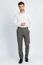Navy Beige Checkered Fabric Trousers – Wessi