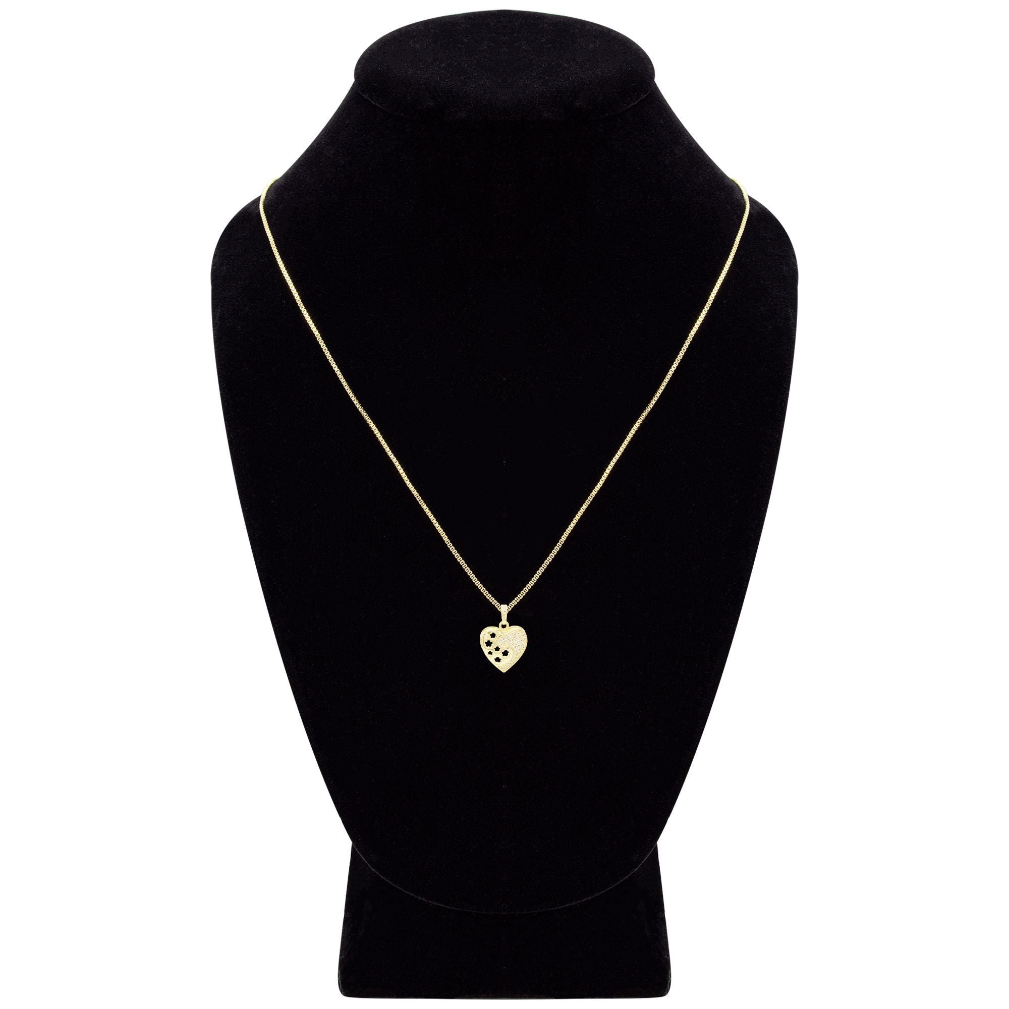 Cubic Zirconia 14K Gold Filled Heart With Flowers Pendant Necklace Set