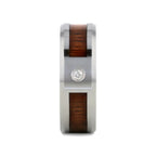 KAHUNA Tungsten Carbide Beveled Edged Diamond Wedding Band with Koa Wood Inlay & Polished Edges - 8mm