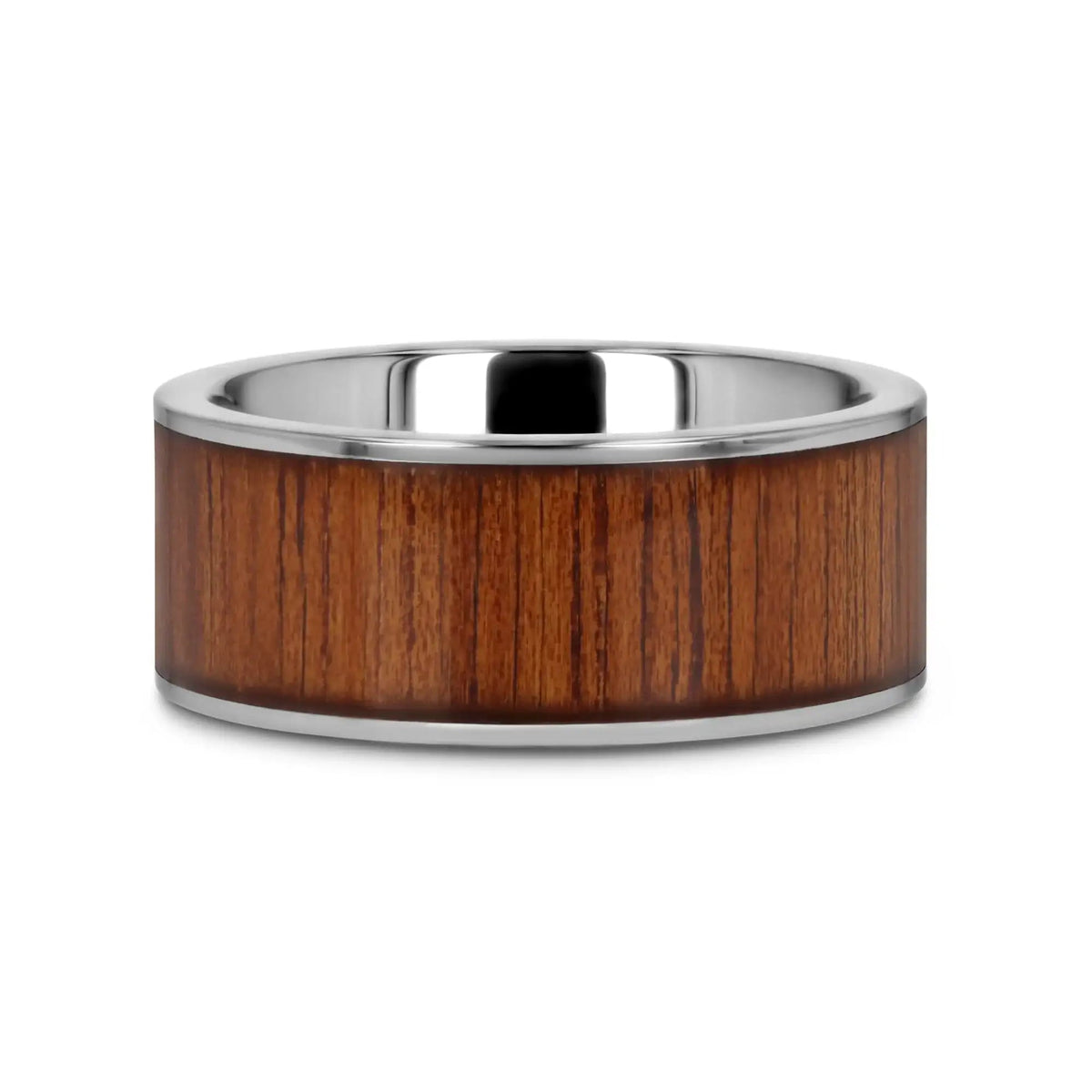 KALANI Flat Tungsten Carbide Wedding Band with Rare Koa Wood Inlay and Polished Edges - 6mm - 10mm