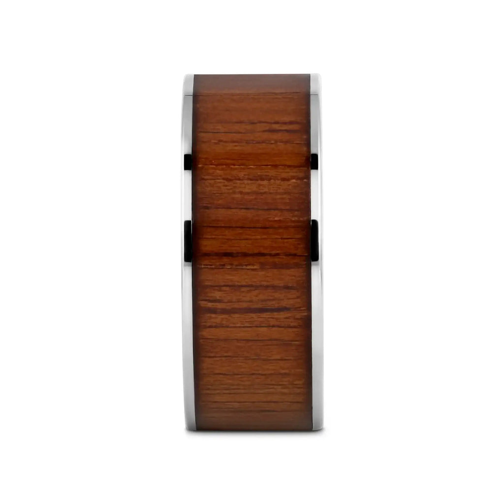 KALANI Flat Tungsten Carbide Wedding Band with Rare Koa Wood Inlay and Polished Edges - 6mm - 10mm