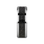 KILAUEA Men’s Polished Tungsten Wedding Band with Black & Gray Lava Rock Stone Inlay & Polished Beveled Edges - 8mm