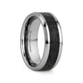 KILAUEA Men’s Polished Tungsten Wedding Band with Black & Gray Lava Rock Stone Inlay & Polished Beveled Edges - 8mm