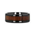 KONY Black Titanium Polished Beveled Edges Black Walnut Wood Inlaid Men’s Wedding Ring - 6mm & 8mm