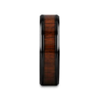 KONY Black Titanium Polished Beveled Edges Black Walnut Wood Inlaid Men’s Wedding Ring - 6mm & 8mm