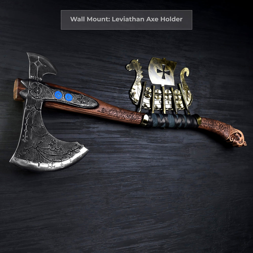 Hand-forged "Ragnarok Kratos axe" with carved handle and Glow-in-the-Dark Runes
