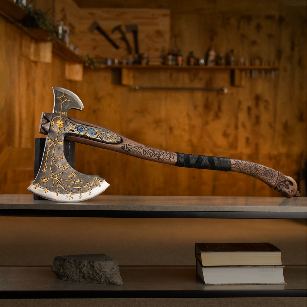 Hand-forged Leviathan axe with leather wrap "Ragnarok Kratos axe"
