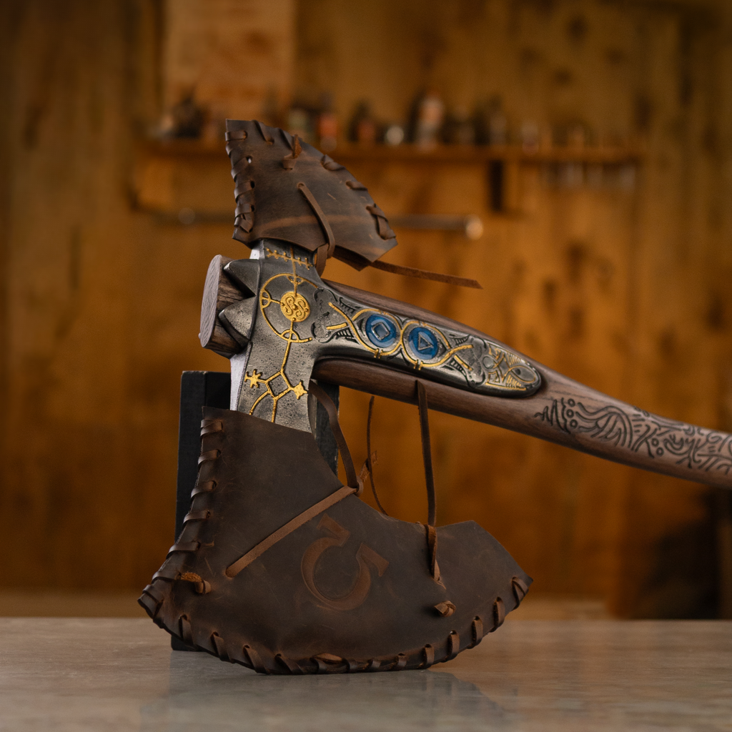 Hand-forged Leviathan axe with leather wrap "Ragnarok Kratos axe"