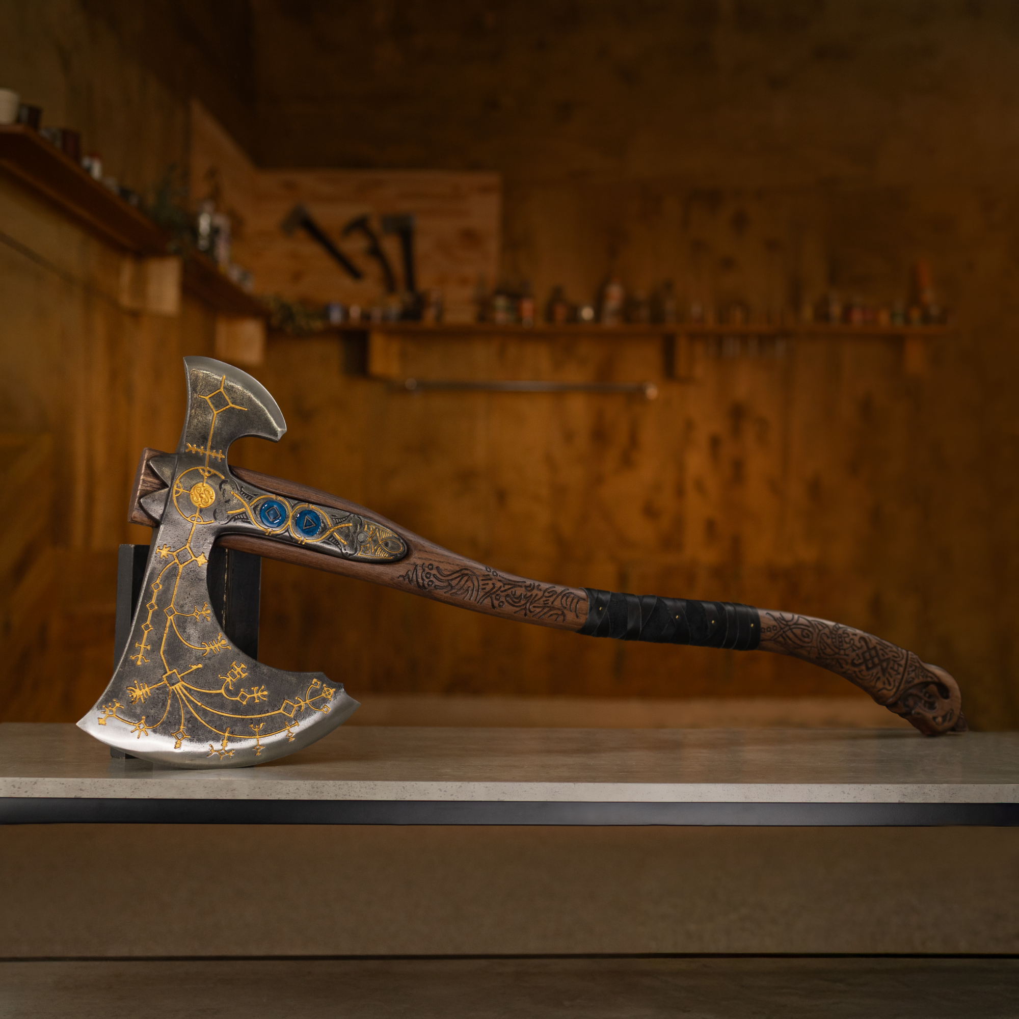 Hand-forged Leviathan axe with leather wrap "Ragnarok Kratos axe"