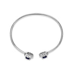 Sterling Silver Diamond Accent Created Blue Sapphire Floral Design Bangle Bracelet