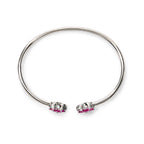 .925 Sterling Silver Ruby with Diamond Accent Floral Flexy Open Bangle Bracelet