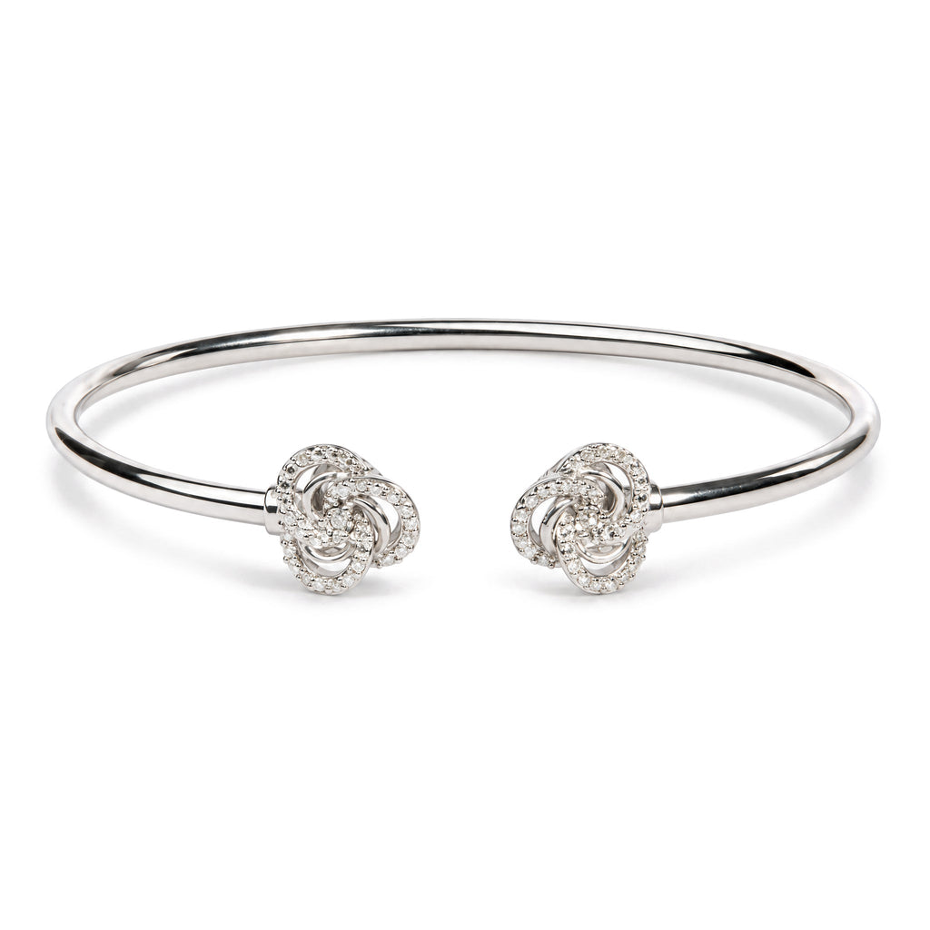 .925 Sterling Silver Diamond Accent Love Knot Flexy Open Bangle Bracelet