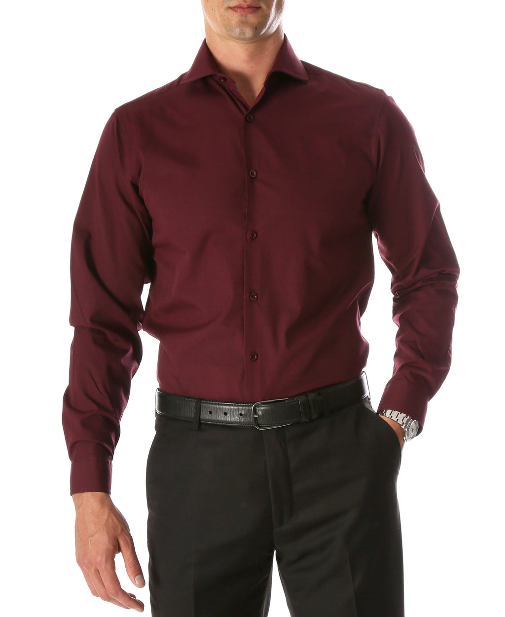 Leo Mens Burgundy Slim Fit Cotton Dress Shirt