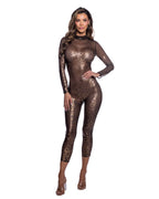 Wild Cheetah Foil Shimmer Mesh Mock Neck Bodysuit with Leopard Print