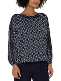 Liverpool Los Angeles Shirred Long Sleeve Blouse Blue Size XS