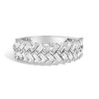 14K White Gold 7/8 Cttw Lab Grown Baguette Weave Design Band Ring