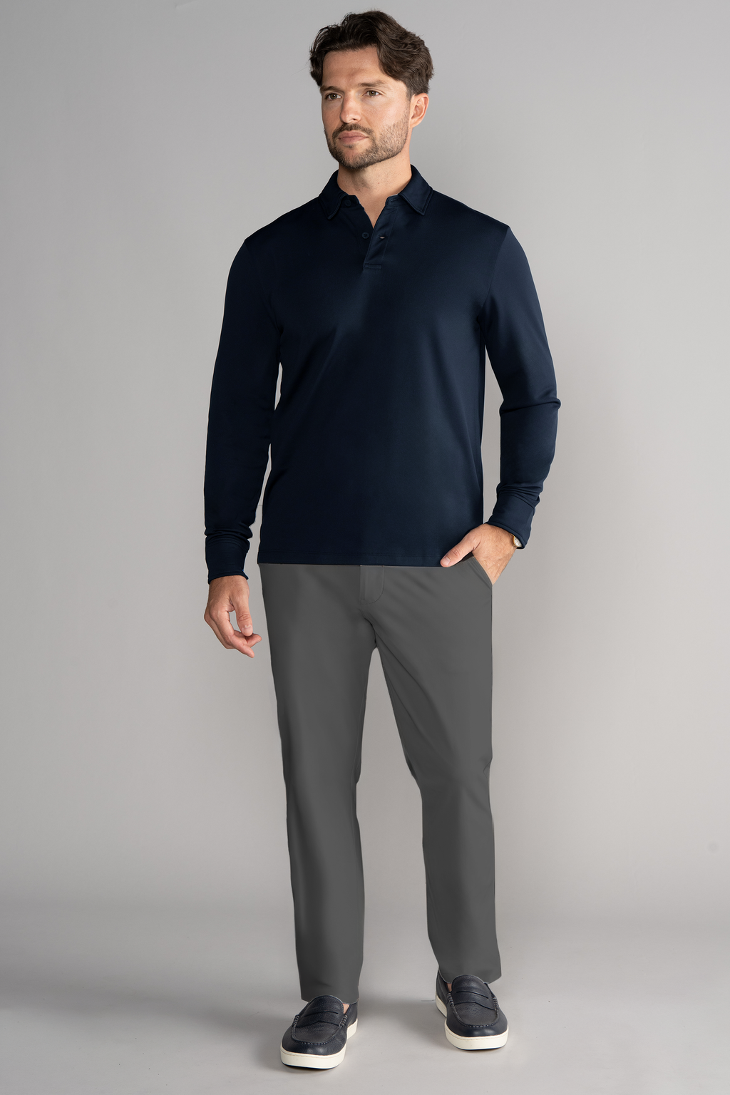 Long Sleeve Polo Solid // Navy