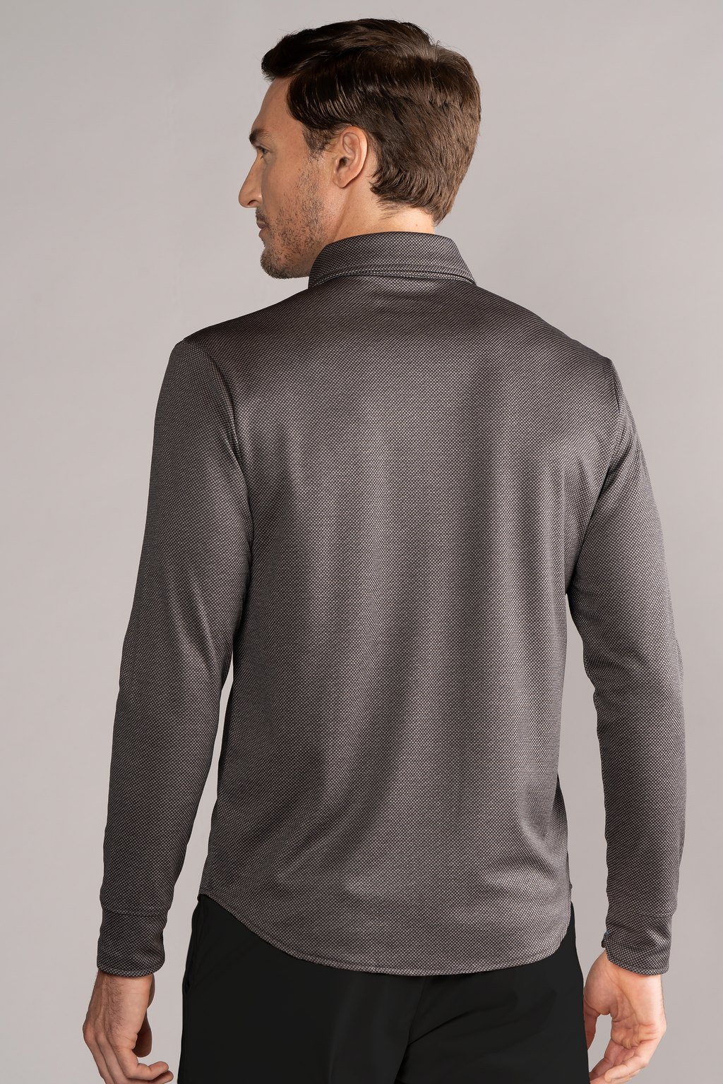Long Sleeve Button Down Polo Dot // Grey Scale