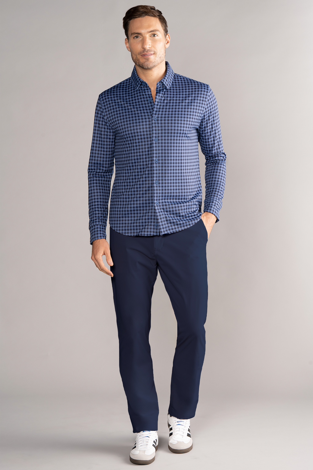 Long Sleeve Button Down Polo Gingham // Navy Blue