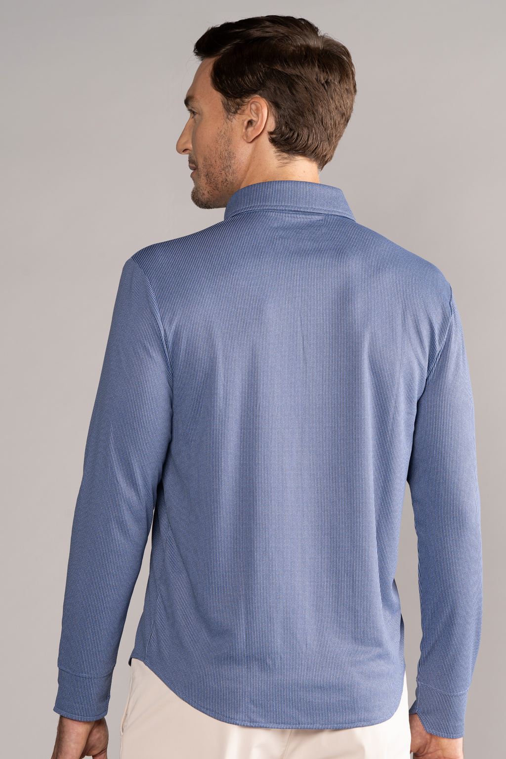 Long Sleeve Button Down Polo Dot // Blue Puppytooth