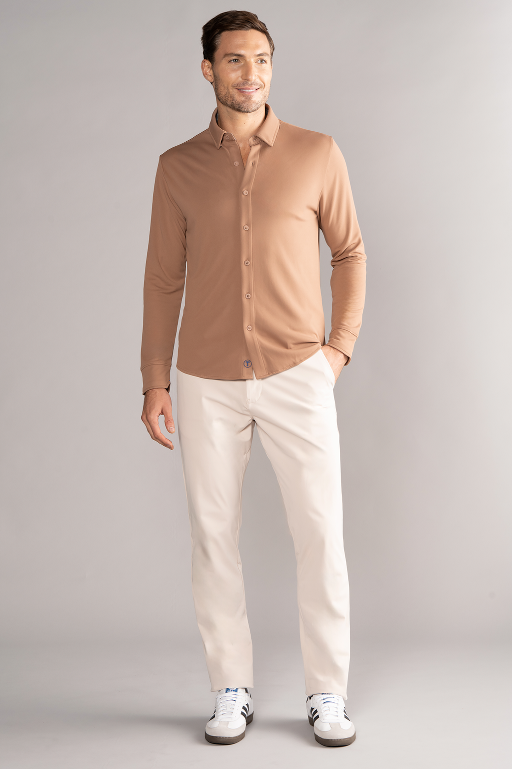 Long Sleeve Button Down Polo Solid // Clay