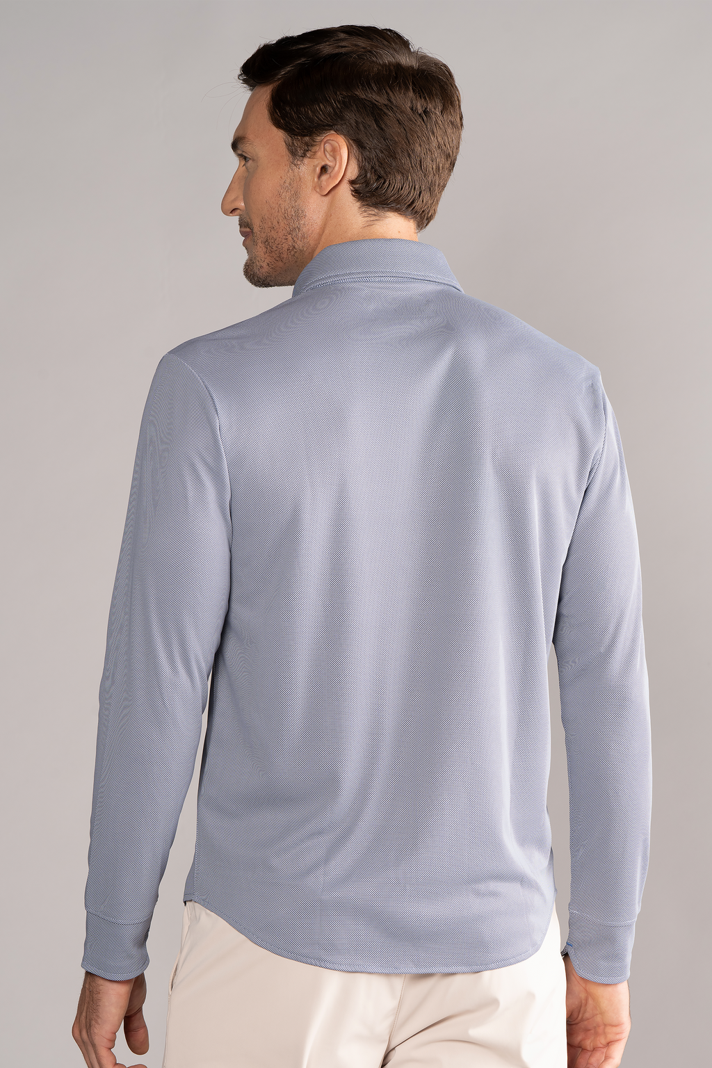 Long Sleeve Button Down Polo Check // Navy Micro