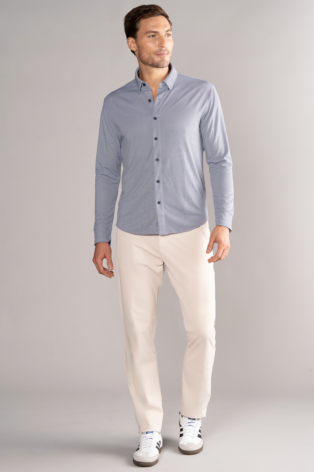 Long Sleeve Button Down Polo Check // Navy Micro