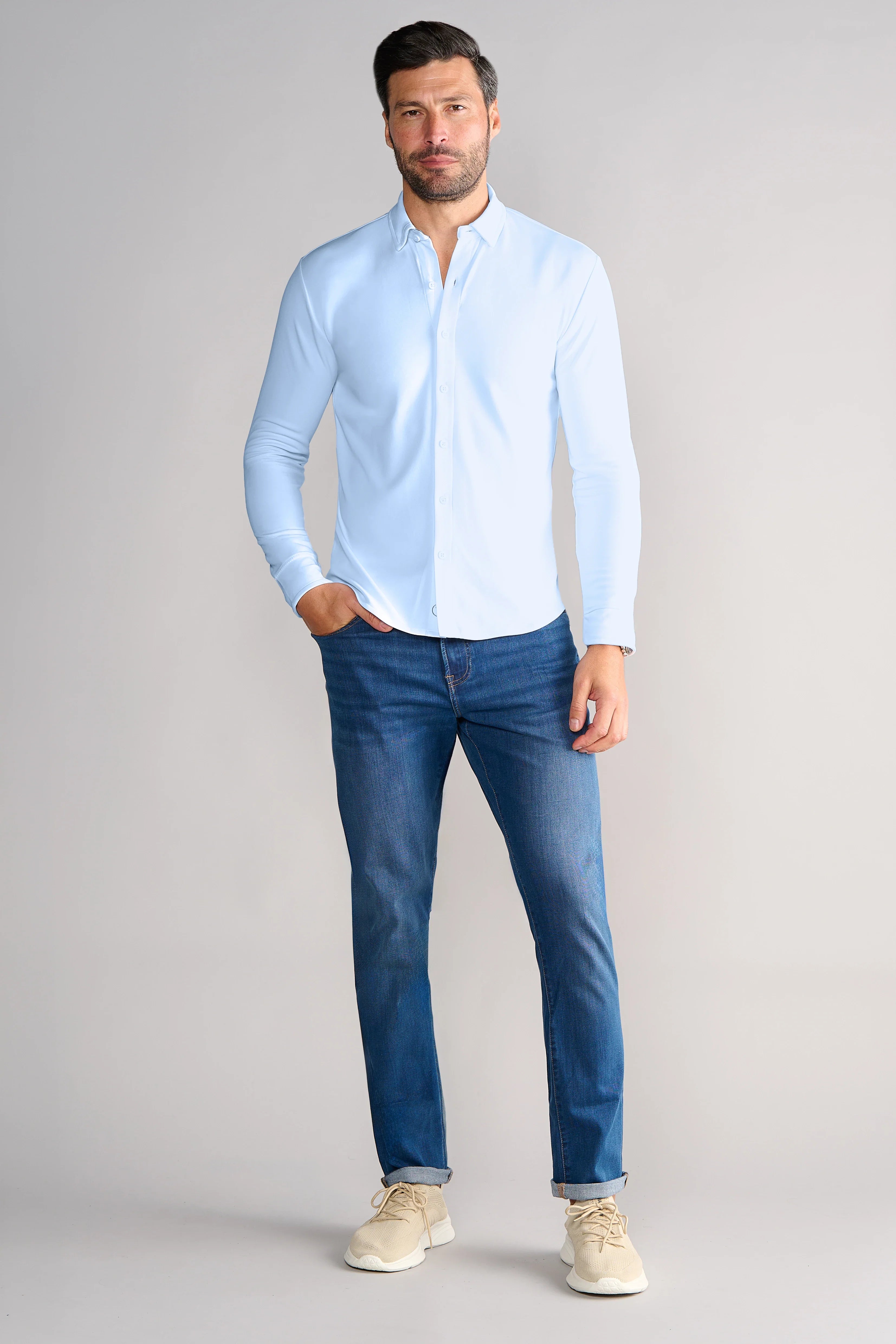 Long Sleeve Button Down Polo Solid // Powder Blue
