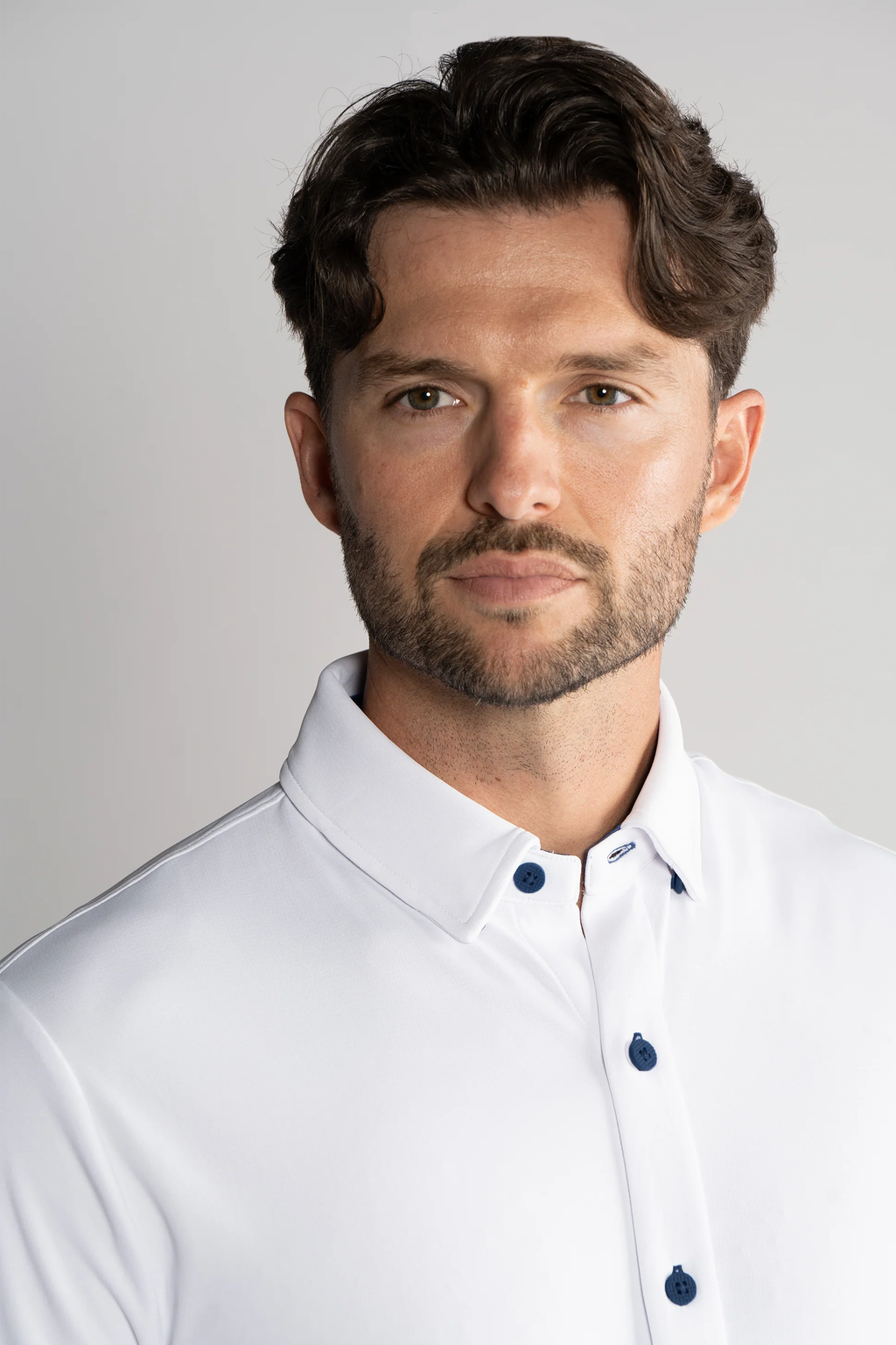 Long Sleeve Button Down Polo Contrast // White Navy