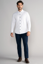 Long Sleeve Button Down Polo Contrast // White Navy