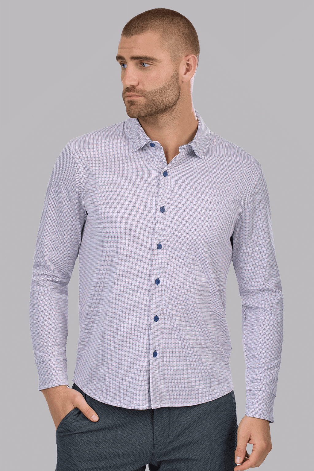 Long Sleeve Button Down Polo Dot // Orange Blue