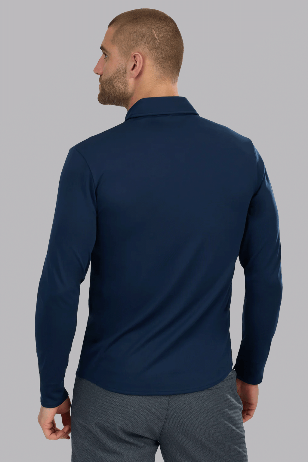 Long Sleeve Button Down Polo Contrast // Navy White