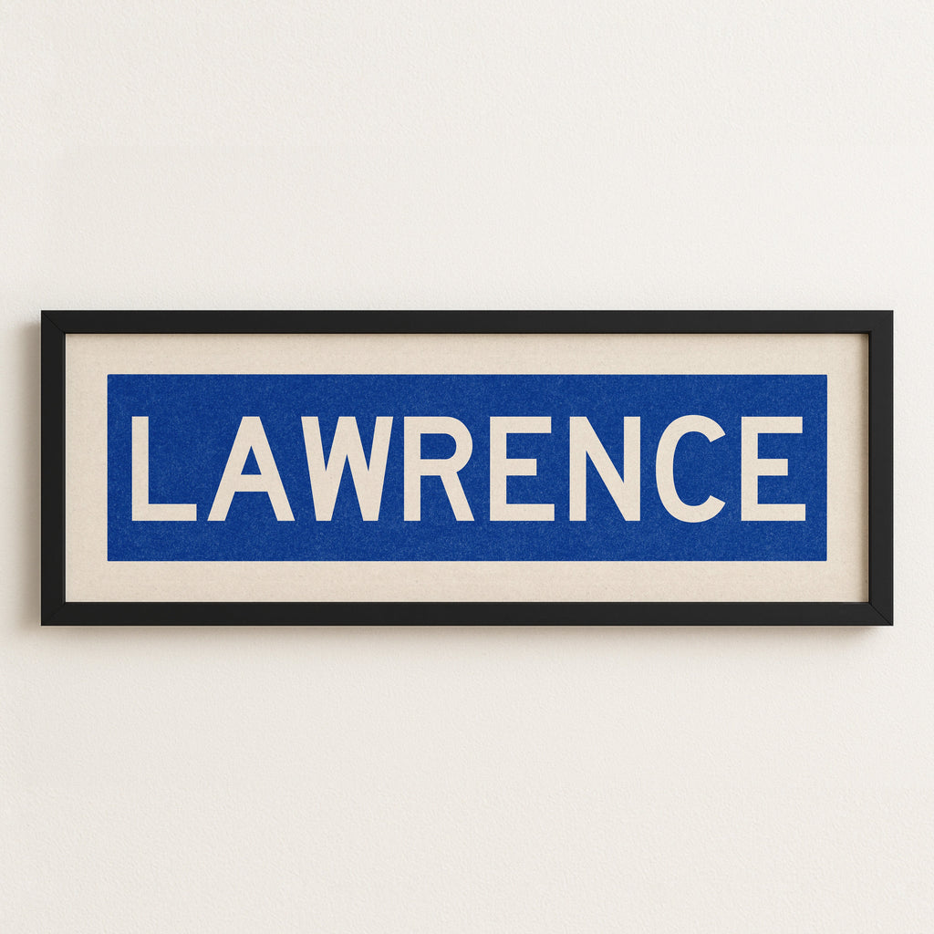 Framed Lawrence Blue Bus Scroll