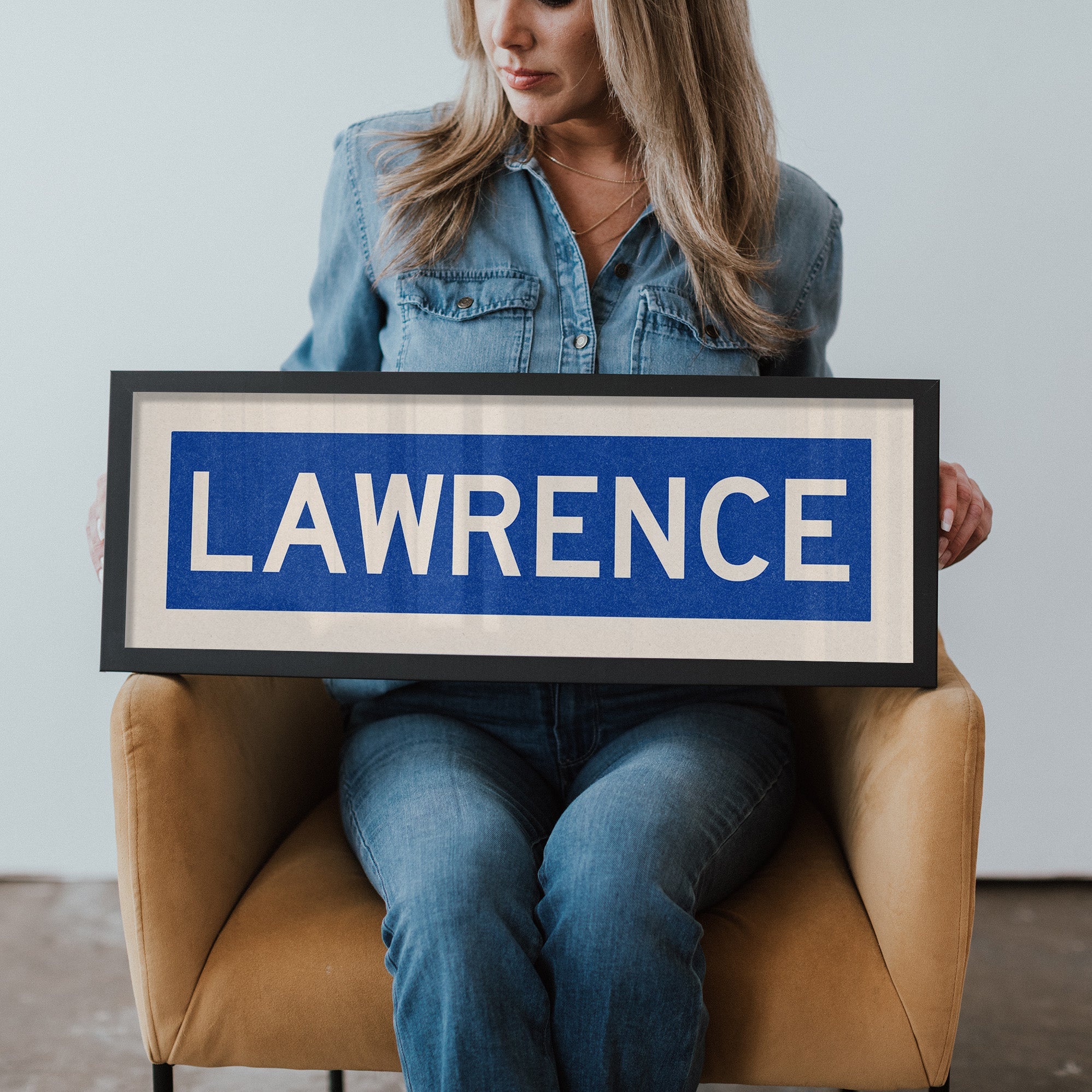 Framed Lawrence Blue Bus Scroll