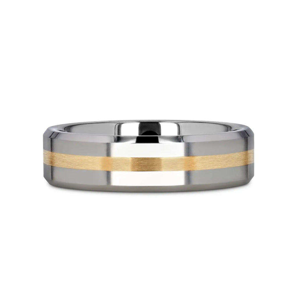 LEGIONAIRE Gold Inlaid Beveled Tungsten Ring - 6mm & 8mm