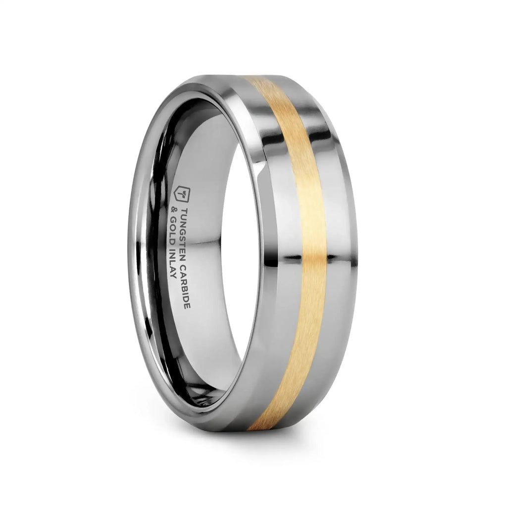 LEGIONAIRE Gold Inlaid Beveled Tungsten Ring - 6mm & 8mm