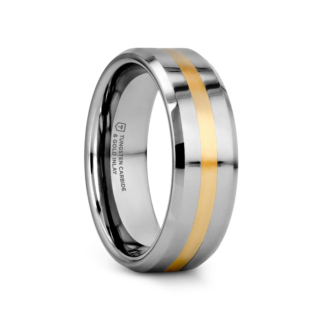 LEGIONAIRE Gold Inlaid Beveled Tungsten Ring - 6mm & 8mm