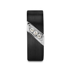 LIAM 8mm Flat Black Satin Tungsten Carbide Wedding Band with Diagonal Diamonds in Stainless Steel