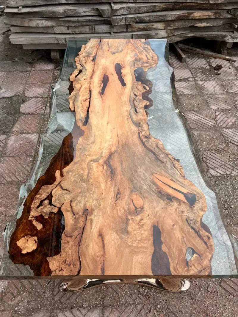 Epoxy Live Edge Coffee Table with Wooden U Leg