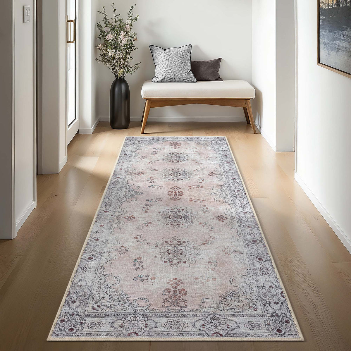 Lite Pink Oushak Area Washable Rug