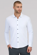 Long Sleeve Button Down Polo Contrast // White Navy Stitch