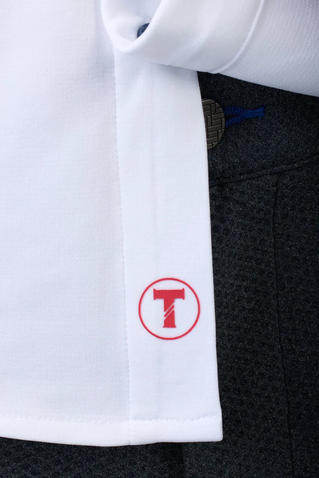 Long Sleeve Button Down Polo Contrast // White Navy Stitch