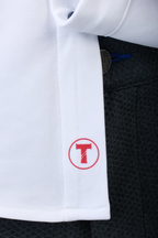 Long Sleeve Button Down Polo Contrast // White Navy Stitch