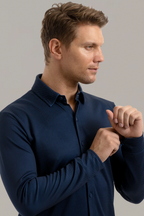 Long Sleeve Button Down Polo Dot // Navy