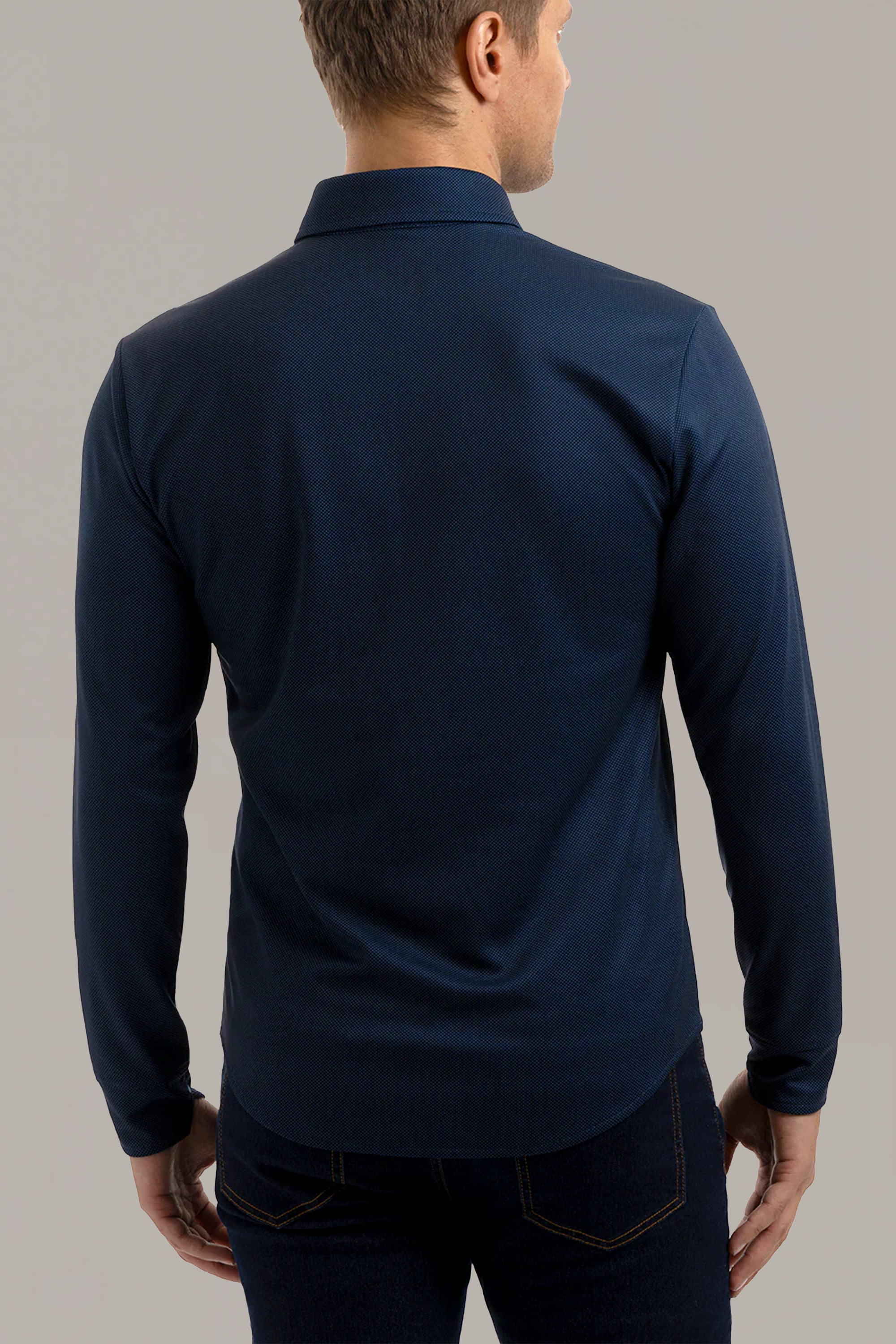 Long Sleeve Button Down Polo Dot // Navy