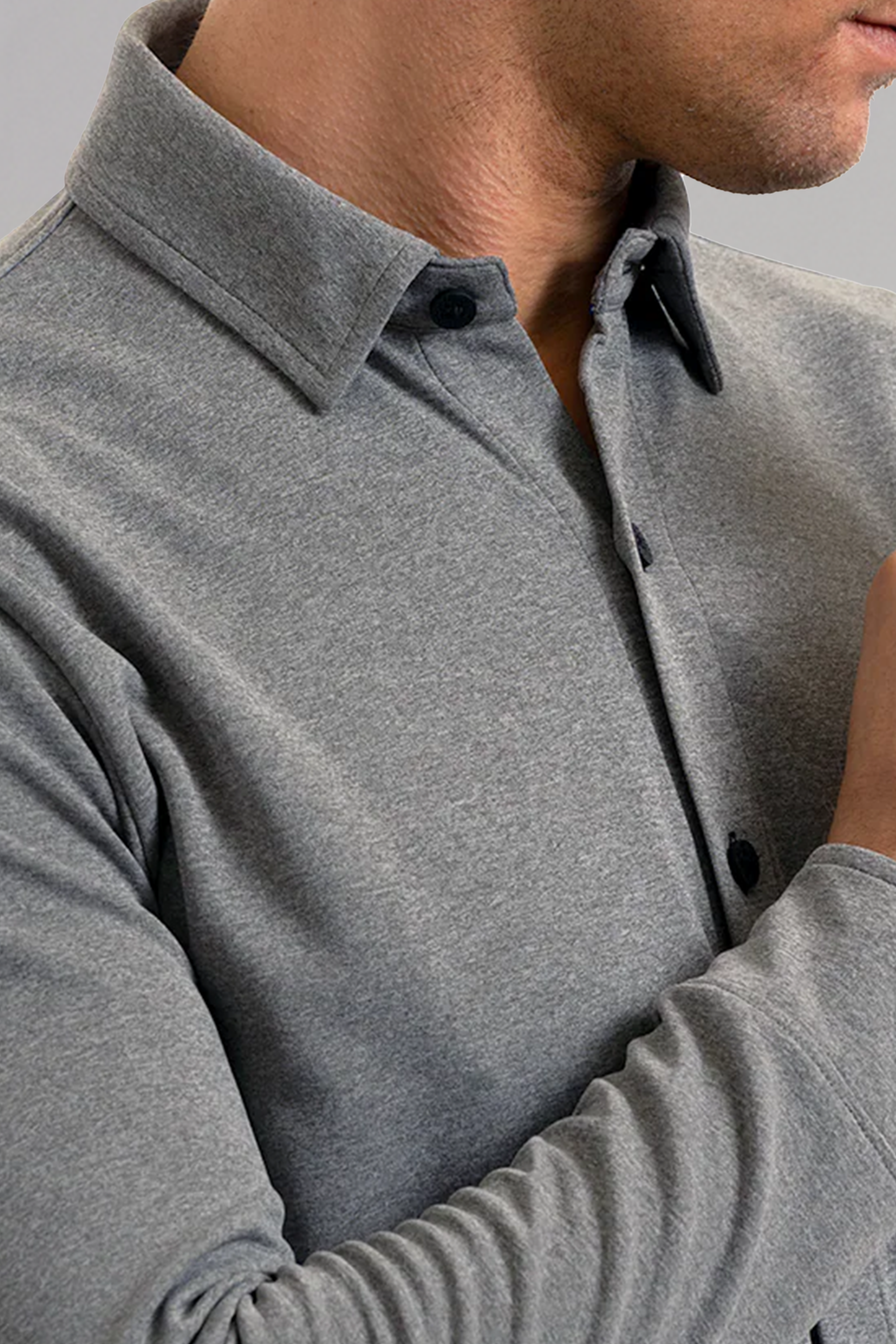Long Sleeve Button Down Polo Solid // Heather Light Grey