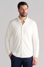 Long Sleeve Button Down Polo Solid // Bone