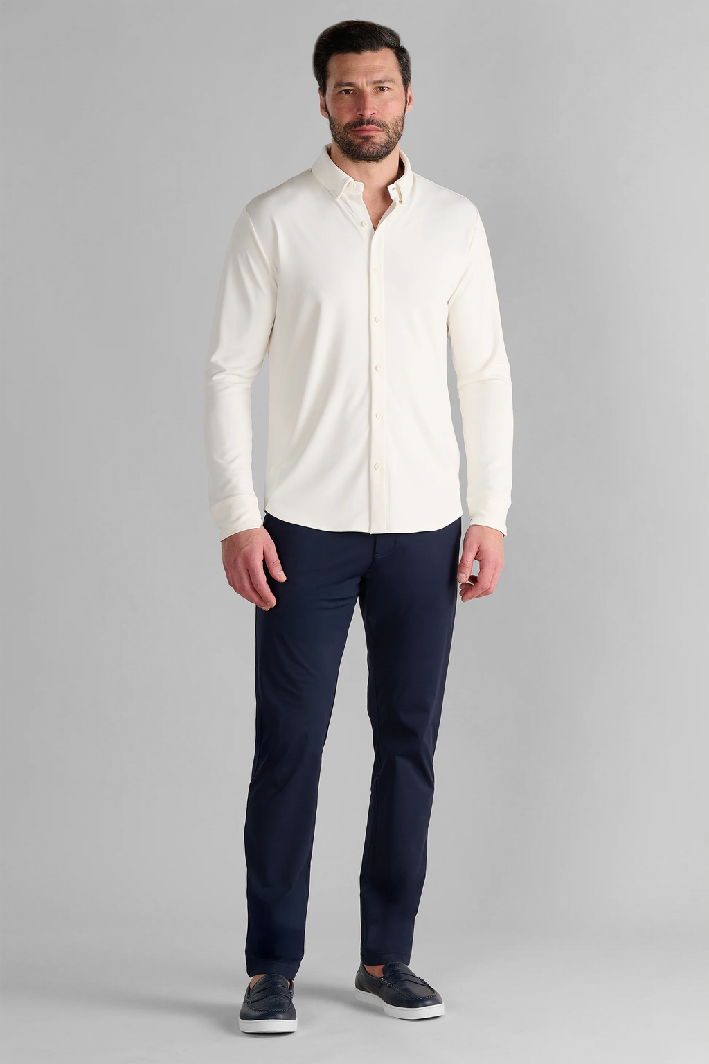 Long Sleeve Button Down Polo Solid // Bone