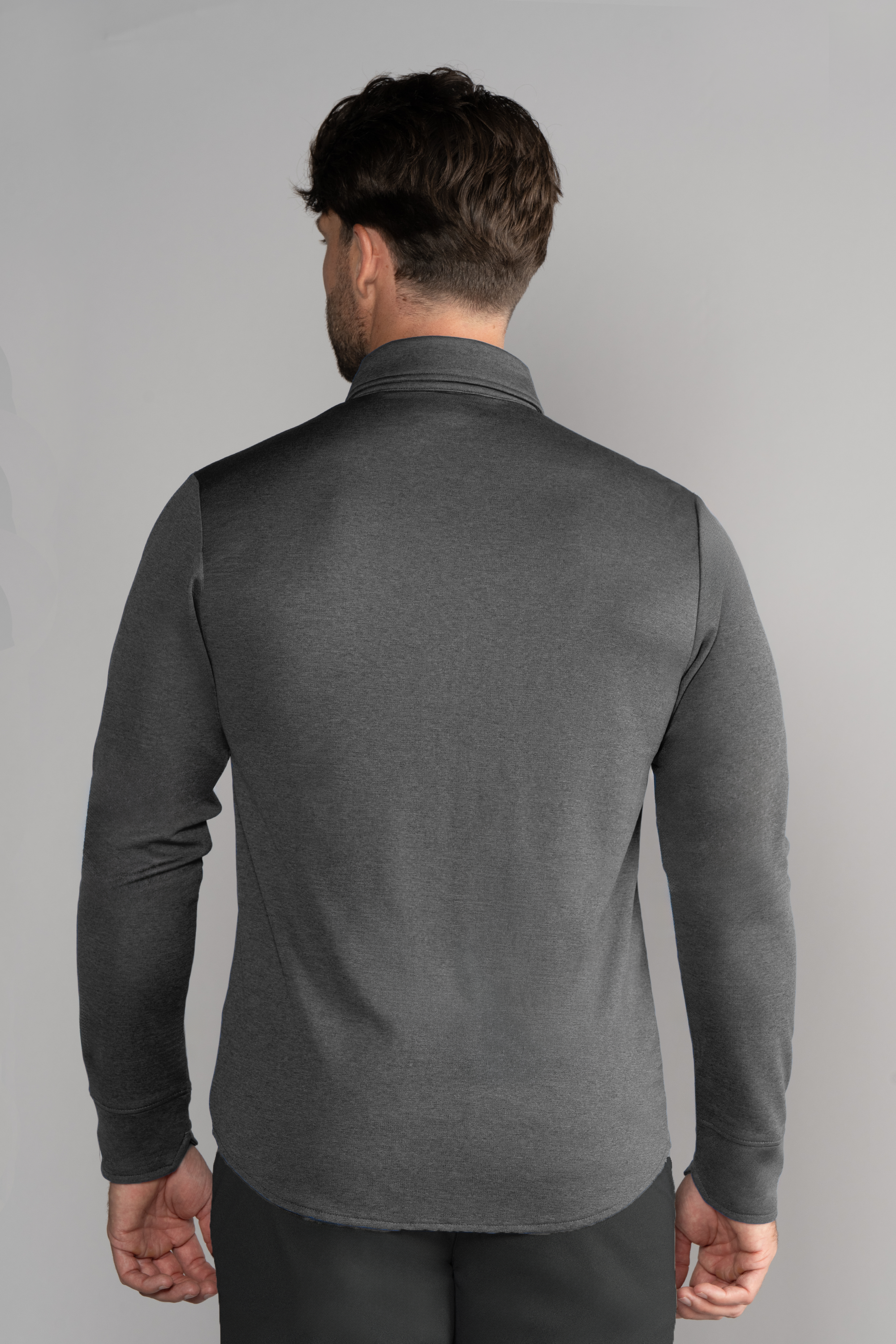 Long Sleeve Button Down Polo Solid // Charcoal