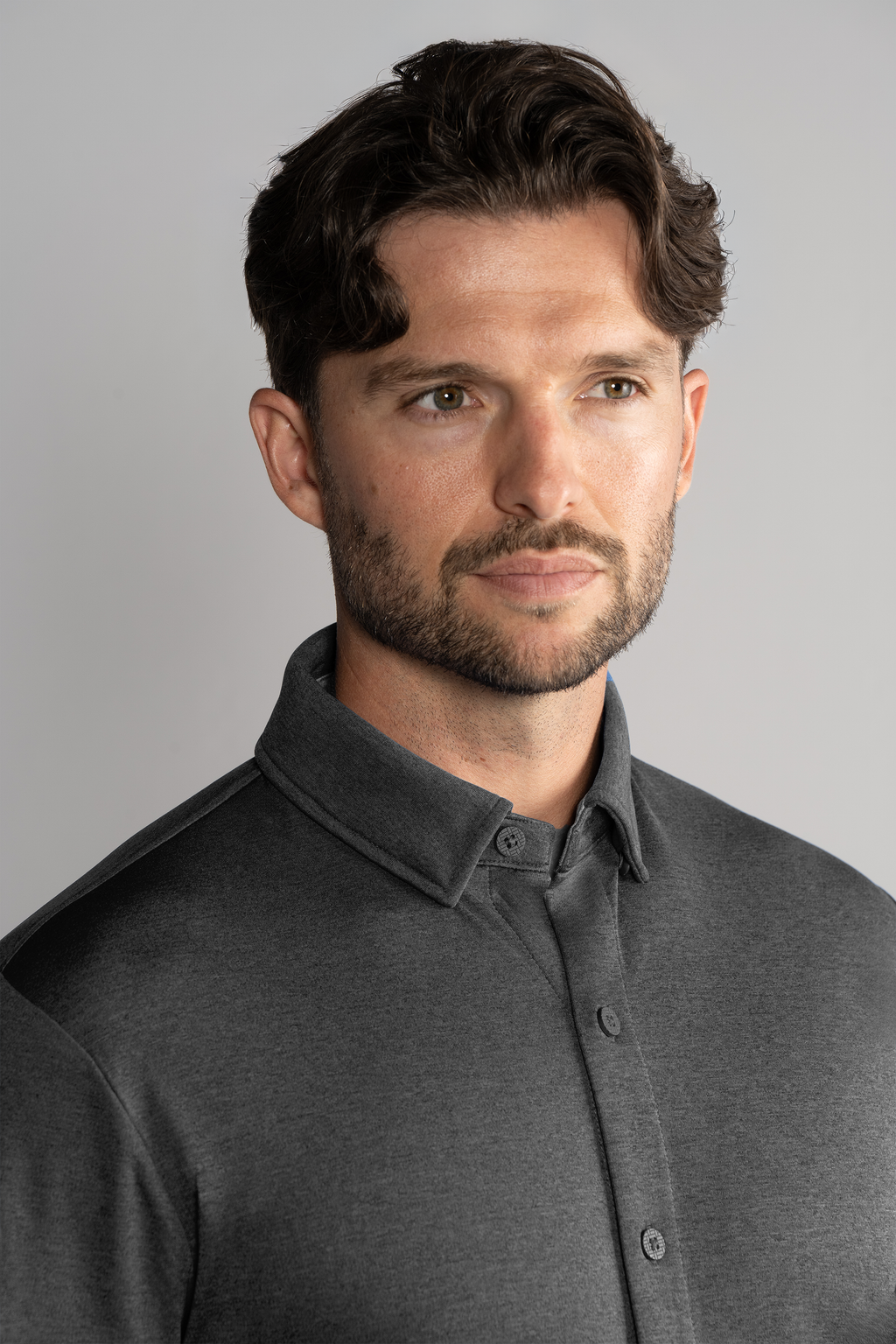 Long Sleeve Button Down Polo Solid // Charcoal